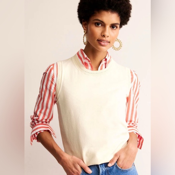 Boden Tops - Boden NWT Cream Catriona Crewneck Cotton Sweater Tank/Vest XL